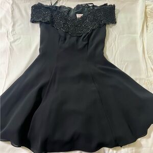 Vintage black dress with bedazzled border
